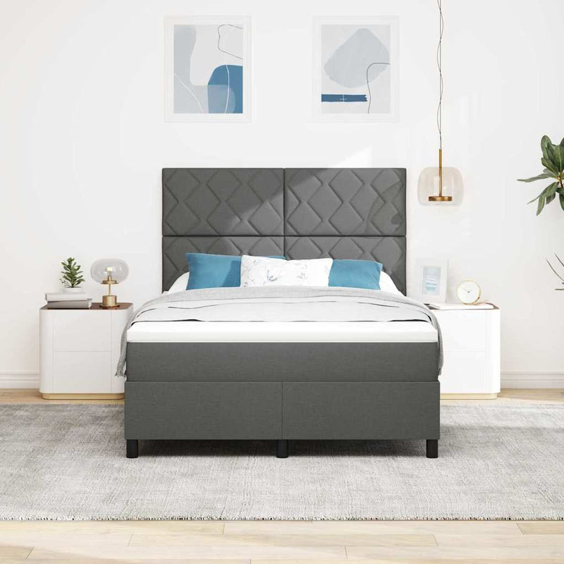 vidaXL Boxrugós ágy matracmal Sötétszürke 140 x 190 cm szövet
