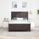 vidaXL Boxrugós ágy LED szalagokkal sötétbarna 140 x 190 cm szövet