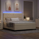 vidaXL Boxrugós ágy LED szalagokkal Krém 180 x 200 cm szövet