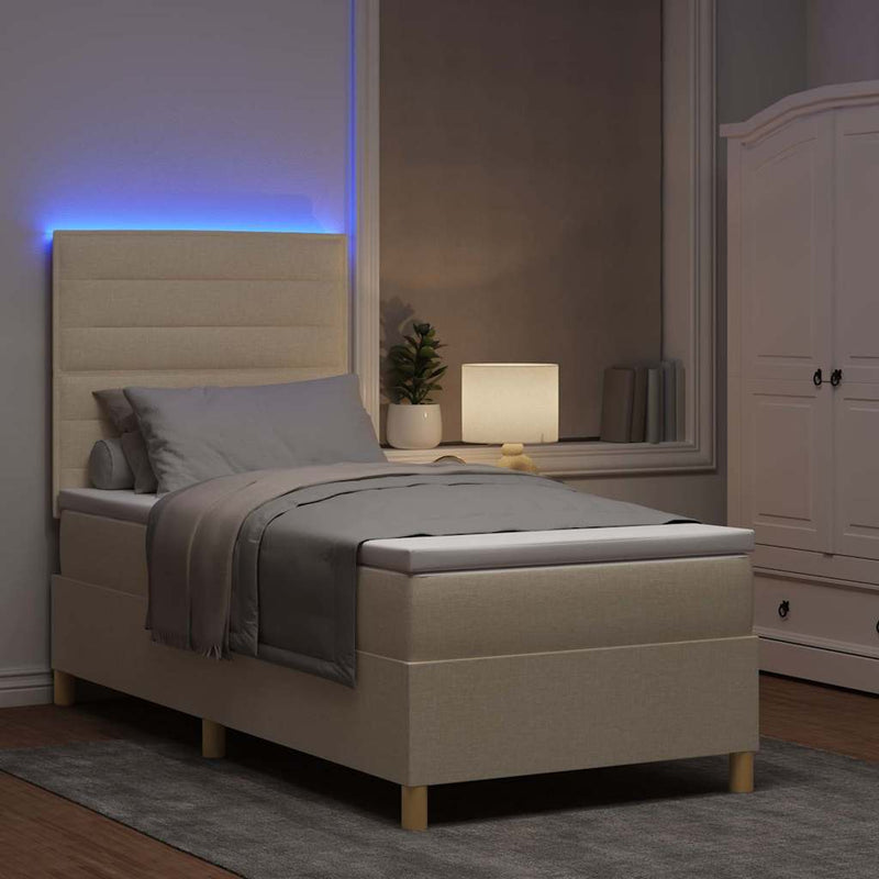 vidaXL Boxrugós ágy matracmal fejtámlával Krém 100 x 200 cm szövet