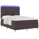 vidaXL LED Box Spring Ágy fejtámlával Sötét Barna 140 x 190 cm szövet