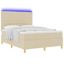 vidaXL LED Box Spring Ágy fejtámlával Krém 140 x 200 cm szövet