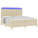 vidaXL LED Box Spring Ágy fejtámlával Krém 200 x 200 cm szövet