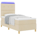 vidaXL LED Box Spring Ágy fejtámlával Krém 90 x 200 cm szövet
