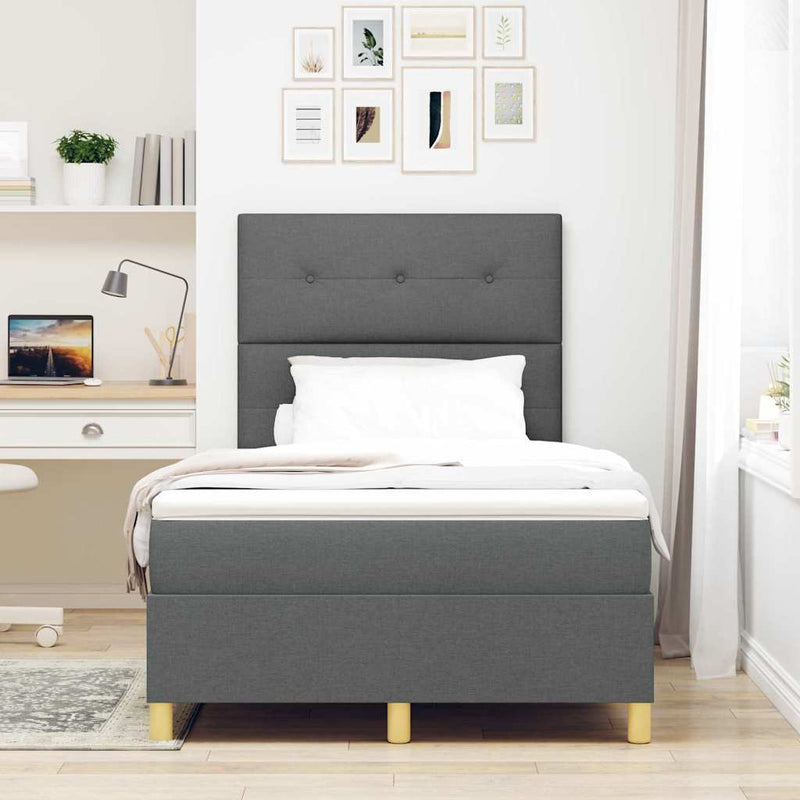 vidaXL Boxrugós ágy matracmal Sötétszürke 120 x 200 cm szövet