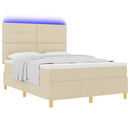 vidaXL LED Box Spring Ágy fejtámlával Krém 160 x 200 cm szövet