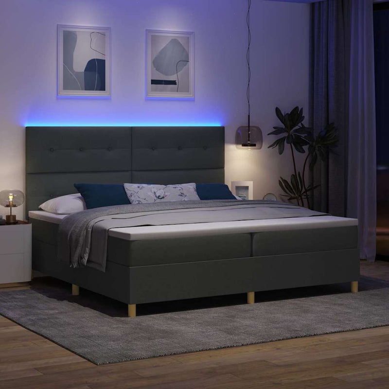 vidaXL Boxrugós ágy matracmal Sötétszürke 200 x 200 cm szövet