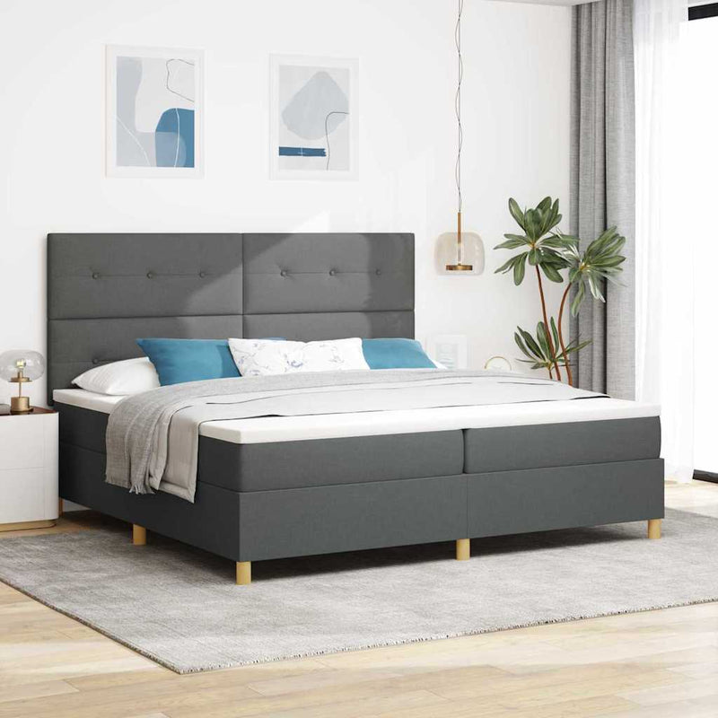 vidaXL Boxrugós ágy matracmal Sötétszürke 200 x 200 cm szövet