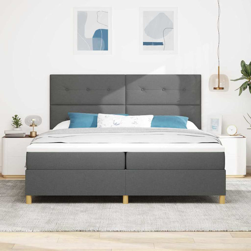 vidaXL Boxrugós ágy matracmal Sötétszürke 200 x 200 cm szövet