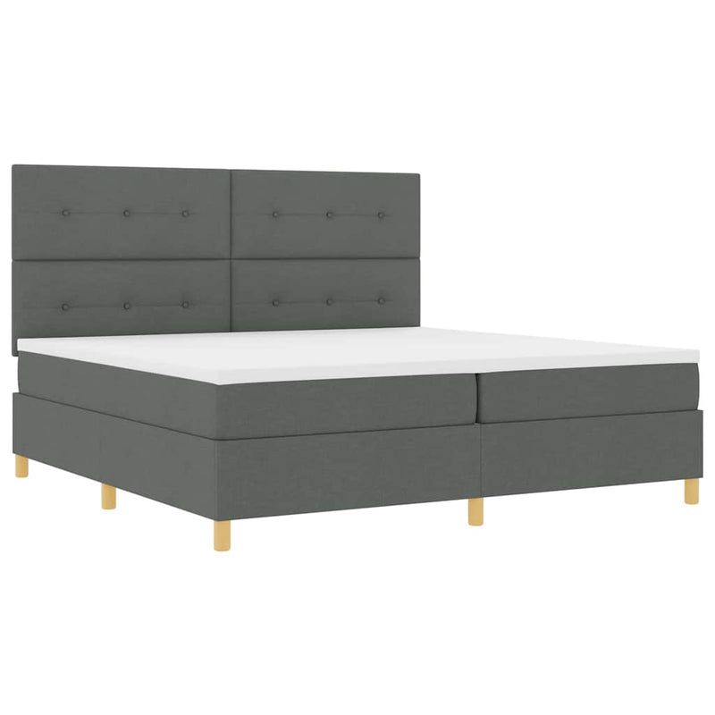 vidaXL Boxrugós ágy matracmal Sötétszürke 200 x 200 cm szövet