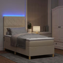 vidaXL LED Box Spring Ágy fejtámlával Krém 90 x 200 cm szövet