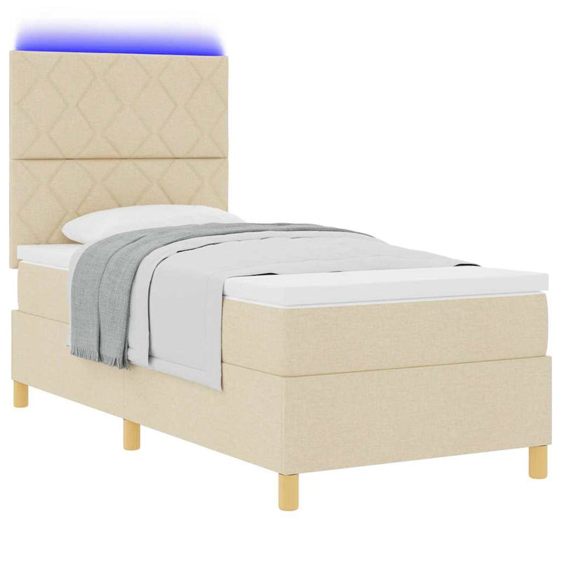 vidaXL Boxrugós ágy matracmal fejtámlával Krém 100 x 200 cm szövet