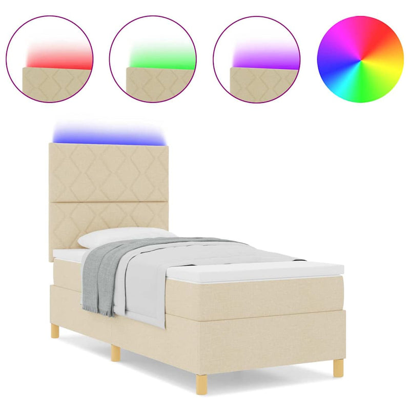 vidaXL Boxrugós ágy matracmal fejtámlával Krém 100 x 200 cm szövet