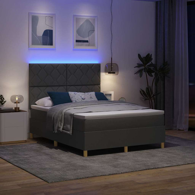 vidaXL Boxrugós ágy matracmal Sötétszürke 140 x 190 cm szövet