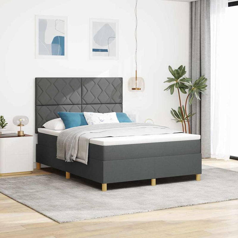 vidaXL Boxrugós ágy matracmal Sötétszürke 140 x 190 cm szövet