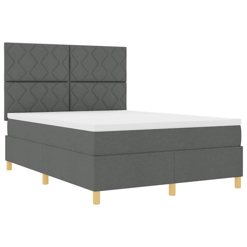 vidaXL Boxrugós ágy matracmal Sötétszürke 140 x 190 cm szövet