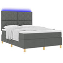 vidaXL LED Box Spring Ágy fejtámlával Sötétszürke 140 x 190 cm szövet