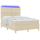 vidaXL LED Box Spring Ágy fejtámlával Krém 160 x 200 cm szövet