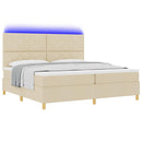 vidaXL LED Box Spring Ágy fejtámlával Krém 200 x 200 cm szövet