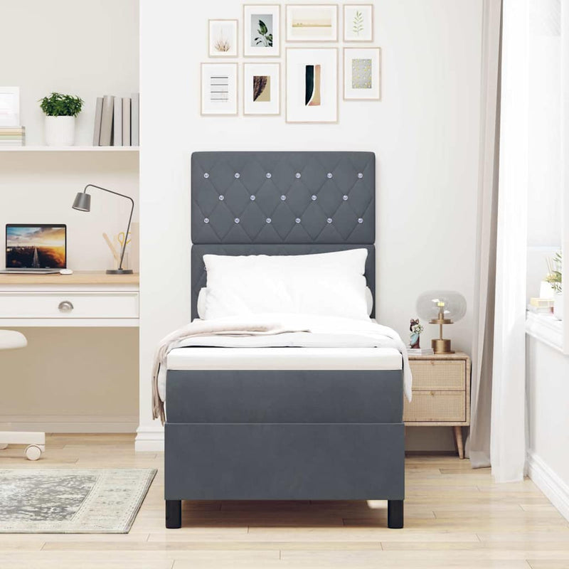 vidaXL Boxrugós ágy matracmal Sötétszürke 80 x 200 cm Bársony