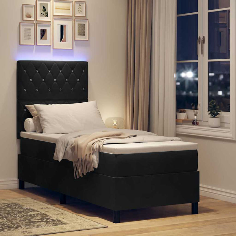 vidaXL Boxrugós ágy matracmal fejtámlával Fekete 80 x 200 cm Bársony