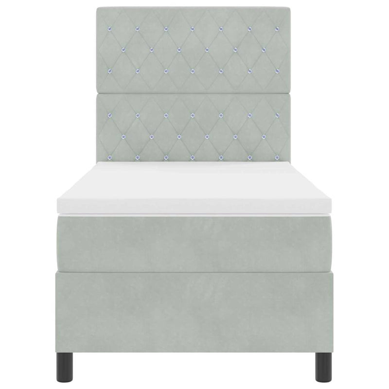 vidaXL Boxrugós ágy matracmal Világosszürke 90 x 200 cm Bársony