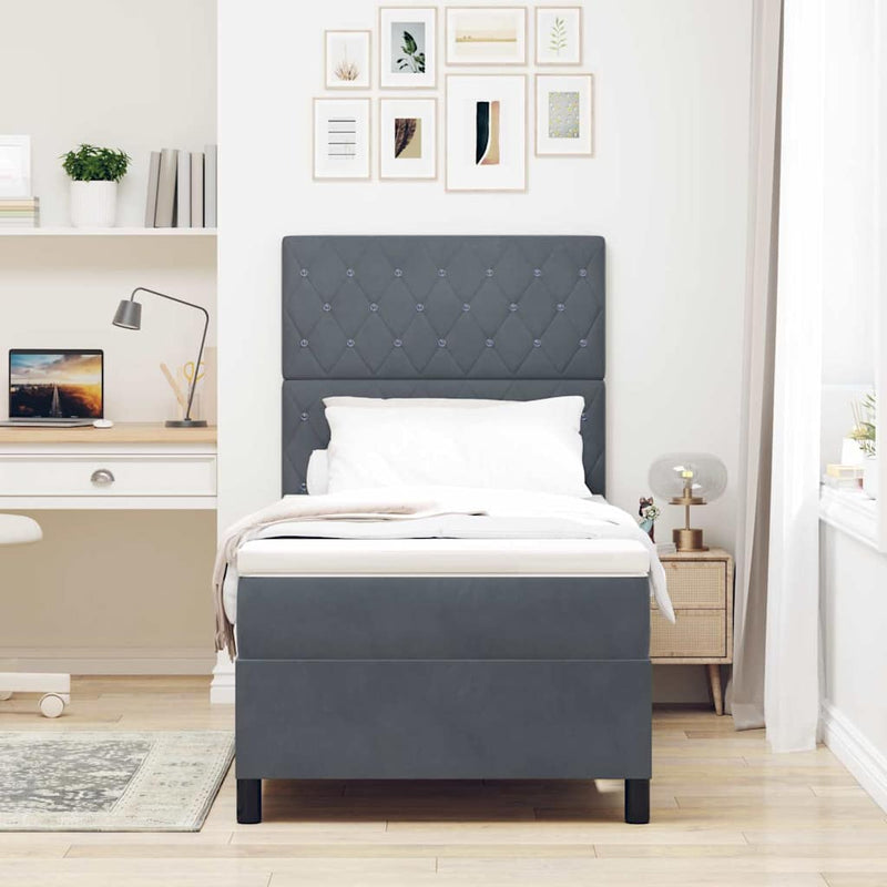 vidaXL Boxrugós ágy matracmal Sötétszürke 100 x 200 cm Bársony