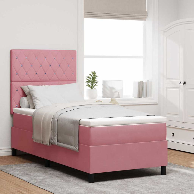 vidaXL Boxrugós ágy matracmal Rózsaszín 100 x 200 cm Bársony