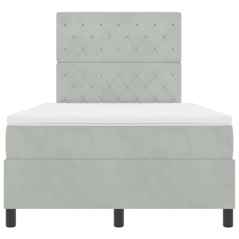 vidaXL Boxrugós ágy matracmal Világosszürke 120 x 190 cm Bársony