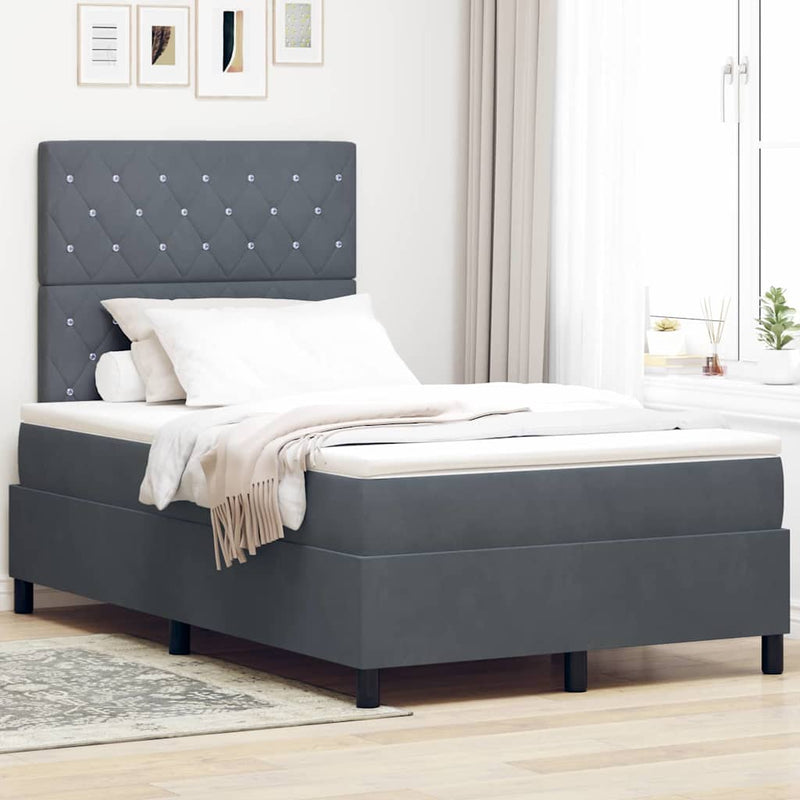 vidaXL Boxrugós ágy matracmal Sötétszürke 120 x 200 cm Bársony
