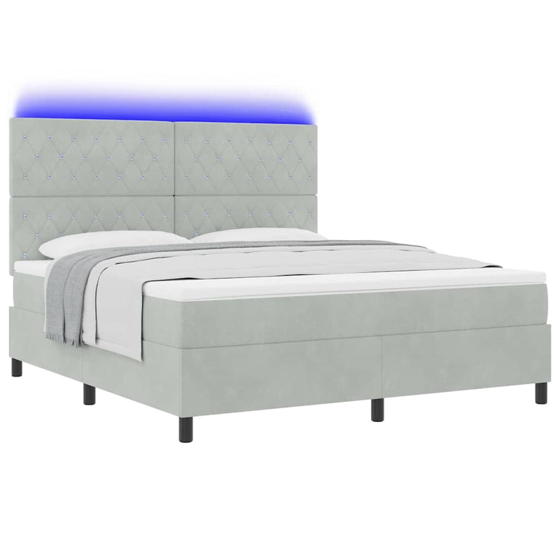 vidaXL Boxrugós ágy matracmal Világosszürke 180 x 200 cm Bársony