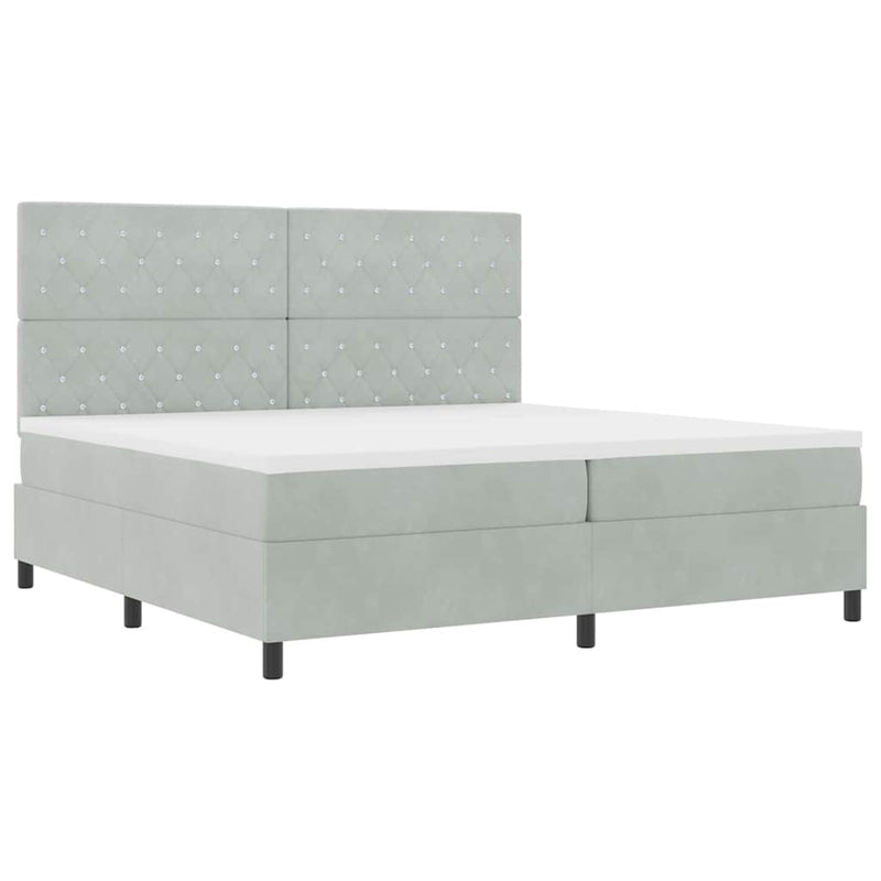 vidaXL Boxrugós ágy matracmal Világosszürke 200 x 200 cm Bársony
