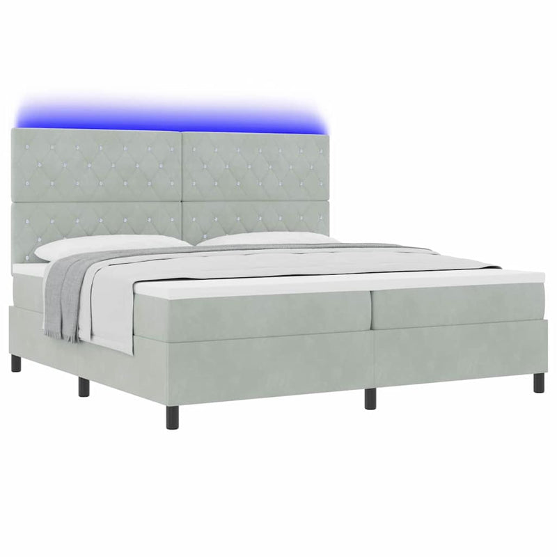 vidaXL Boxrugós ágy matracmal Világosszürke 200 x 200 cm Bársony