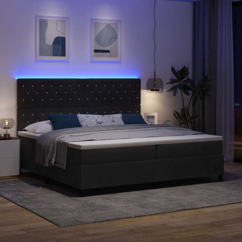 vidaXL Boxrugós ágy matracmal fejtámlával Fekete 200 x 200 cm Bársony