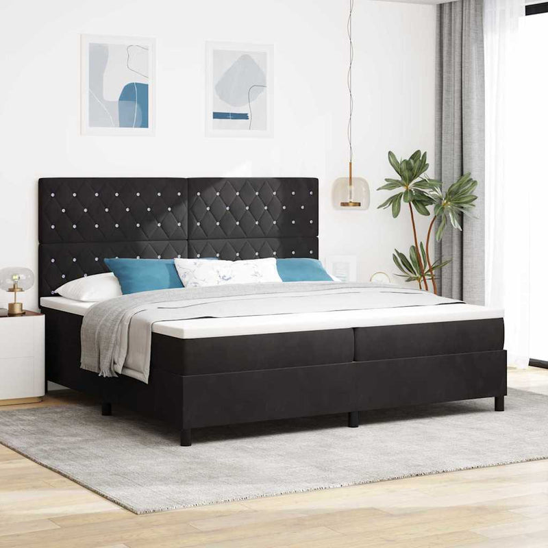 vidaXL Boxrugós ágy matracmal fejtámlával Fekete 200 x 200 cm Bársony