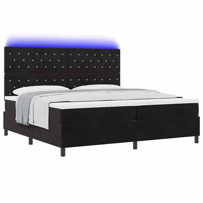 vidaXL Boxrugós ágy matracmal fejtámlával Fekete 200 x 200 cm Bársony