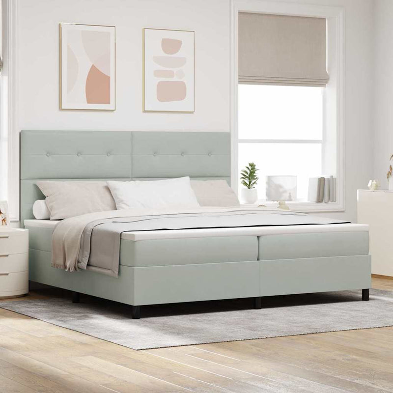 vidaXL Boxrugós ágy matracmal Világosszürke 200 x 200 cm Bársony