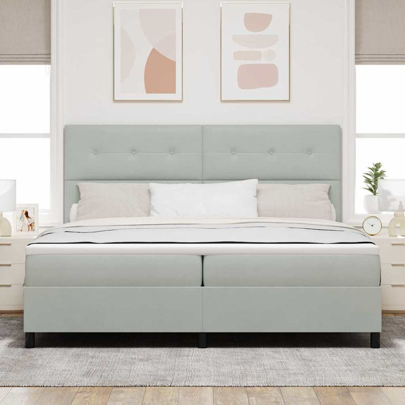 vidaXL Boxrugós ágy matracmal Világosszürke 200 x 200 cm Bársony