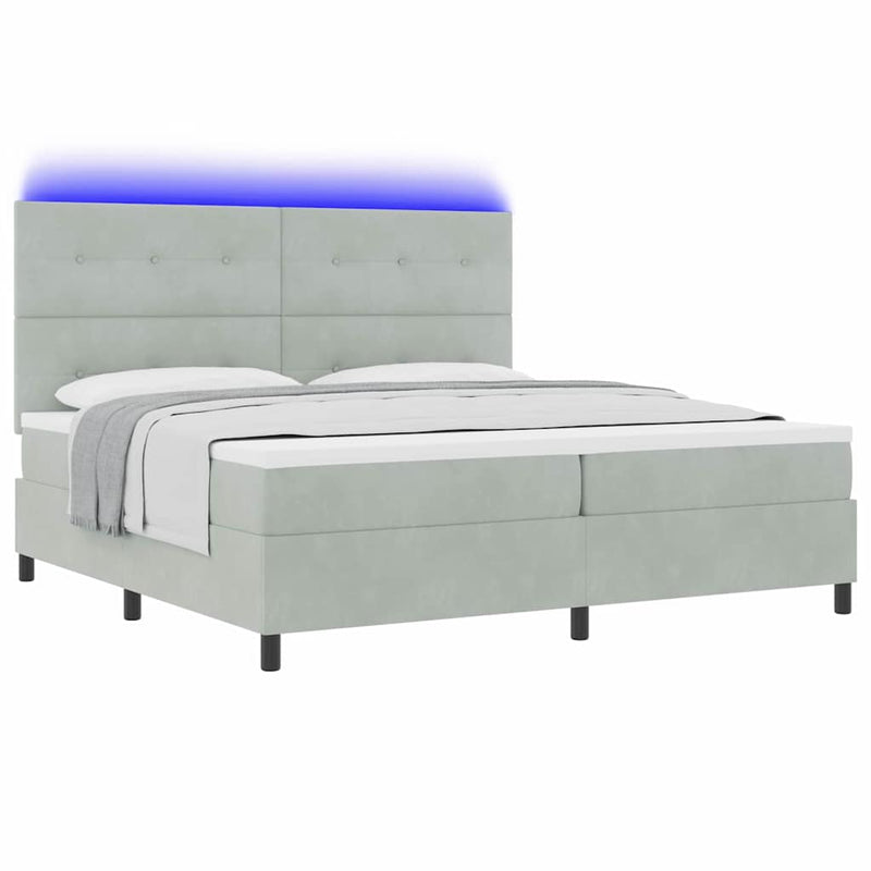 vidaXL Boxrugós ágy matracmal Világosszürke 200 x 200 cm Bársony