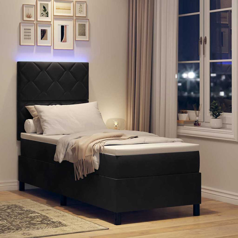 vidaXL Boxrugós ágy matracmal fejtámlával Fekete 80 x 200 cm Bársony