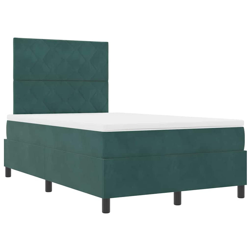 vidaXL Boxrugós ágy matracmal Sötétzöld 120 x 200 cm Bársony