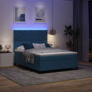 vidaXL LED Box Spring Ágy fejtámlával Sötét kék 140 x 200 cm Bársony