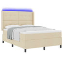 vidaXL LED Box Spring Ágy fejtámlával Krém 160 x 200 cm szövet