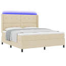 vidaXL LED Box Spring Ágy fejtámlával Krém 180 x 200 cm szövet