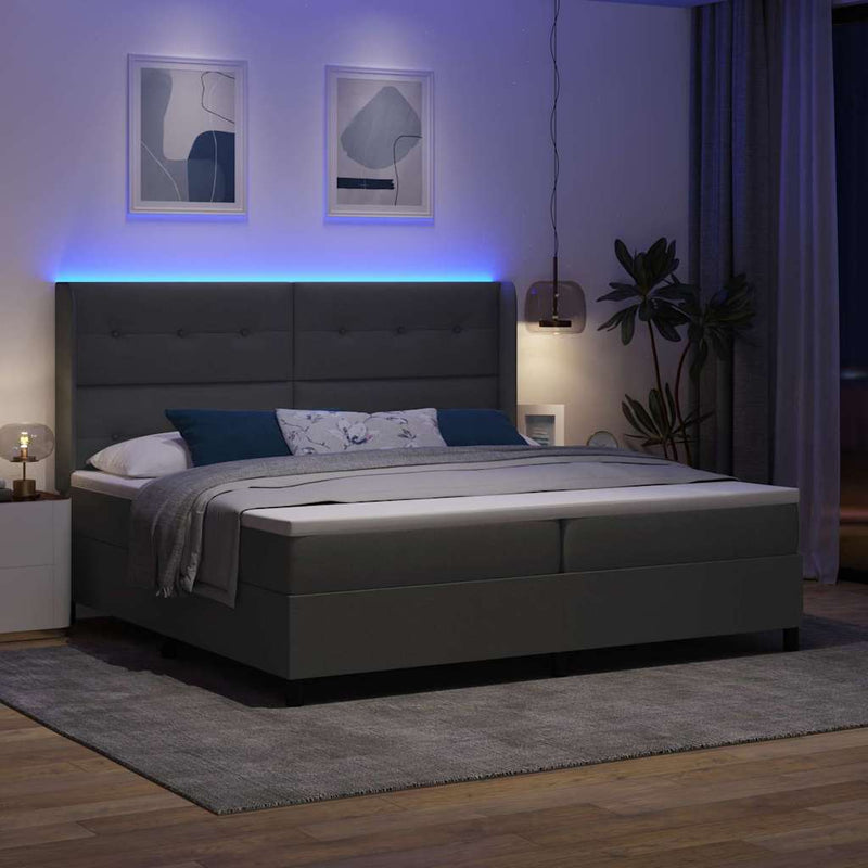 vidaXL Boxrugós ágy matracmal Sötétszürke 200 x 200 cm szövet