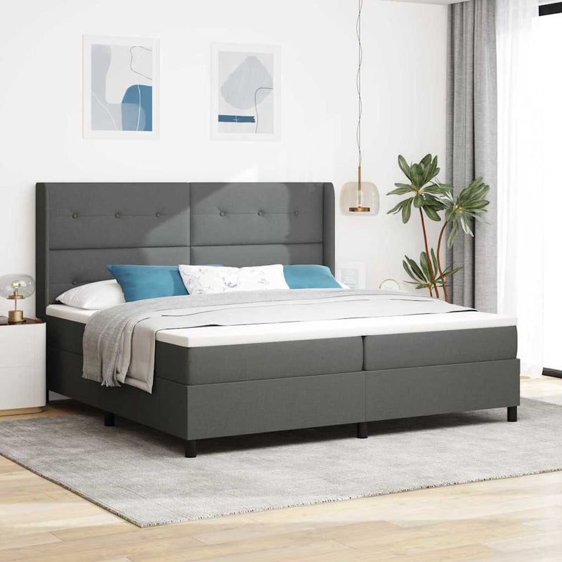vidaXL Boxrugós ágy matracmal Sötétszürke 200 x 200 cm szövet