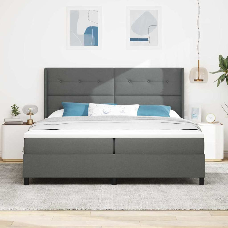 vidaXL Boxrugós ágy matracmal Sötétszürke 200 x 200 cm szövet