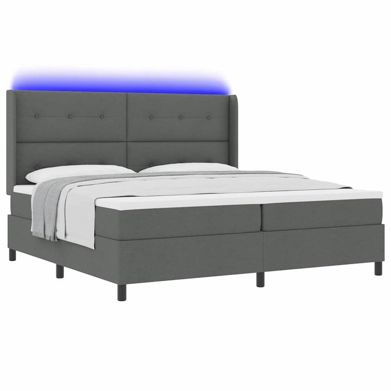 vidaXL Boxrugós ágy matracmal Sötétszürke 200 x 200 cm szövet
