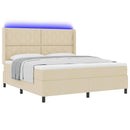 vidaXL LED Box Spring Ágy fejtámlával Krém 180 x 200 cm szövet