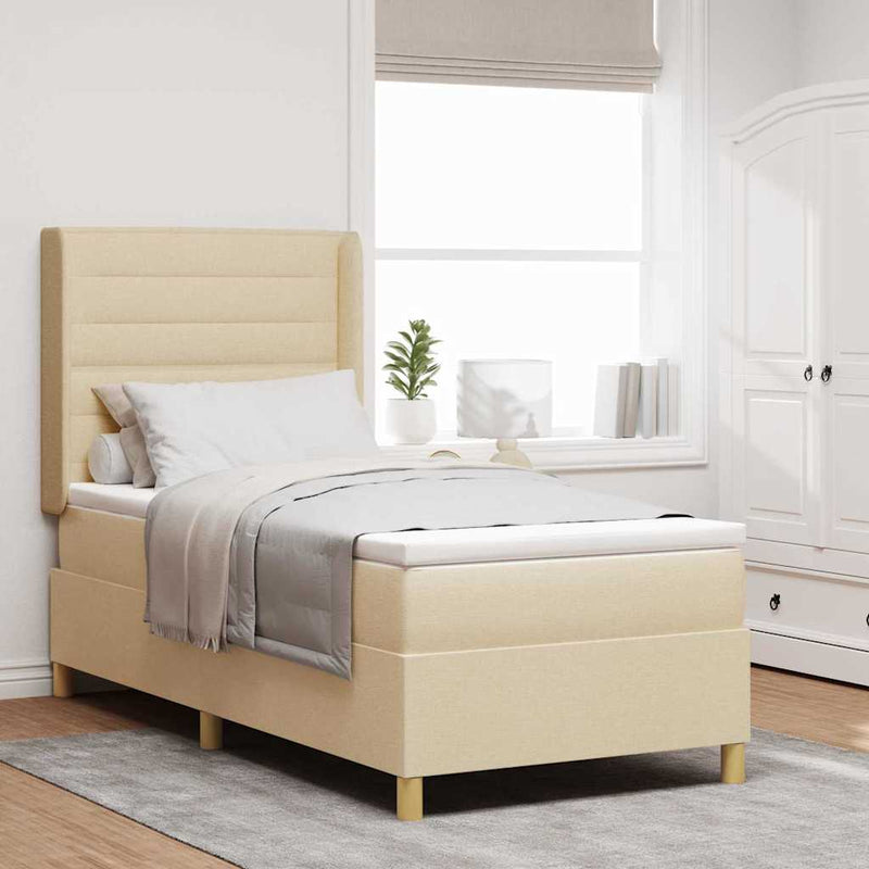 vidaXL Boxrugós ágy matracmal Krém 100 x 200 cm szövet